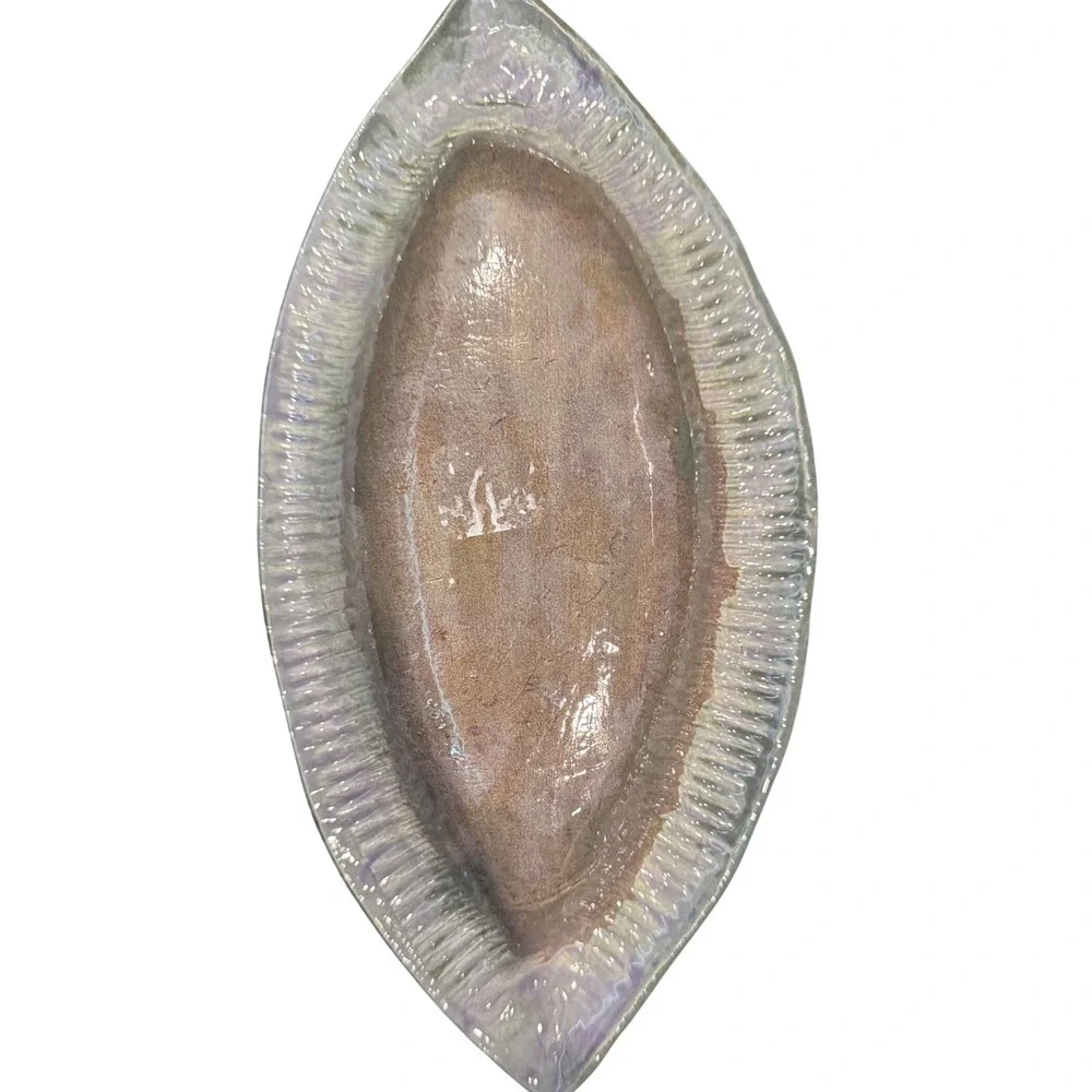 Unbranded Ceramic Leaf Platter Iridescent Blue Grey